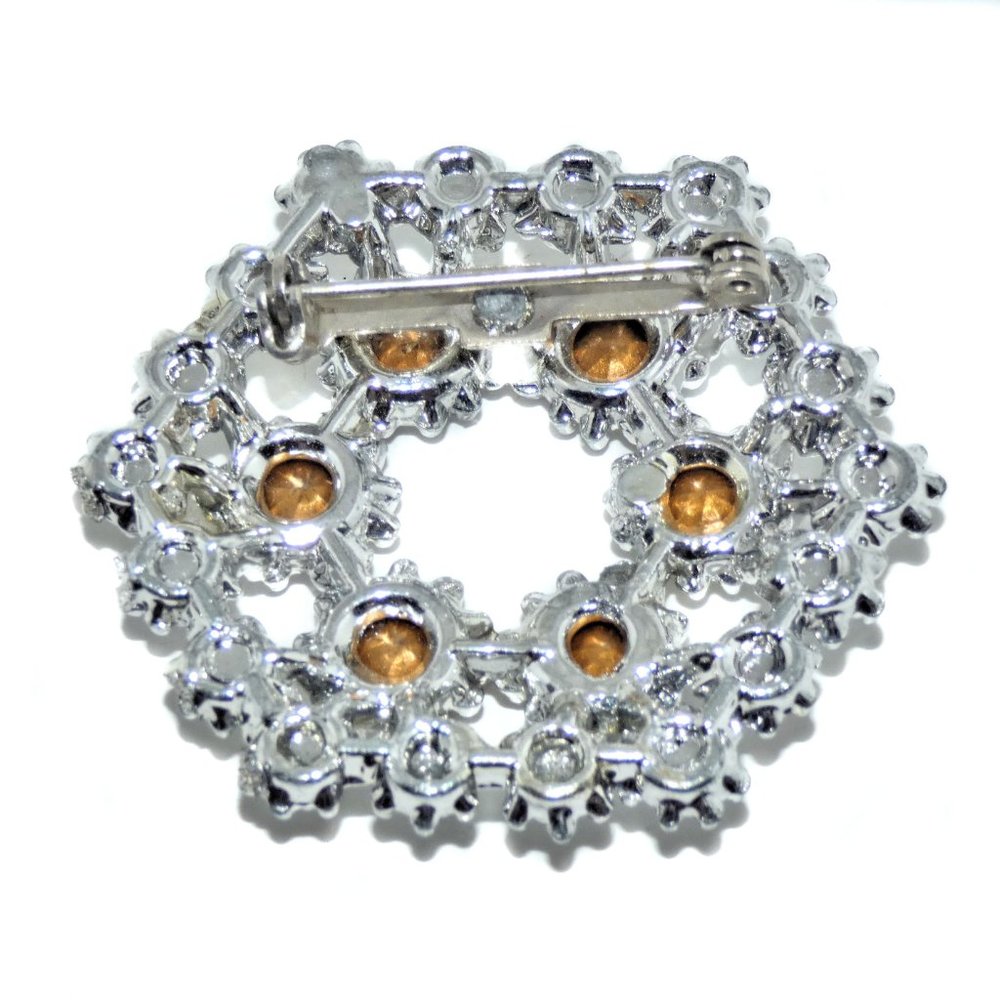 Vintage Brooch Silver Tone Rhinestones Hexagon - Picture 4 of 4